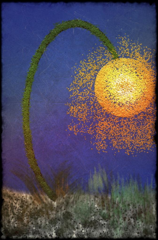 Dandelion seed art painting glowing orange puff orb