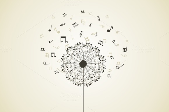 clipart of artistic dandelions and musical notes 